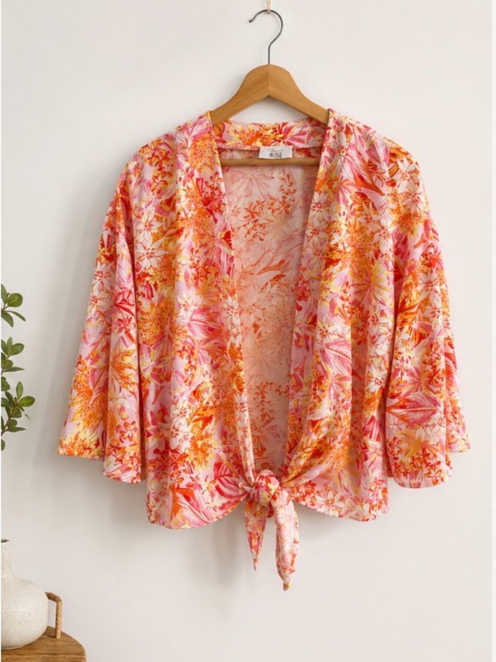Hippie Rose Tropical Floral Tie-Front Kimono/Cardigan Cover-Up | Medium